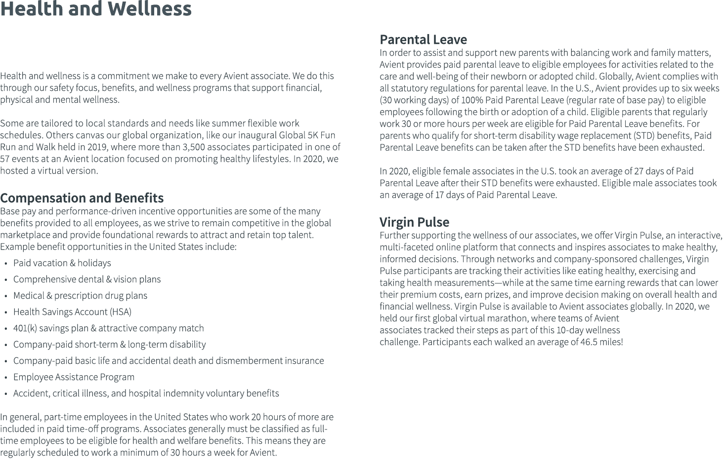 Health and Wellness   Health and wellness is a commitment we make to every Avient associate  We do this through our s   