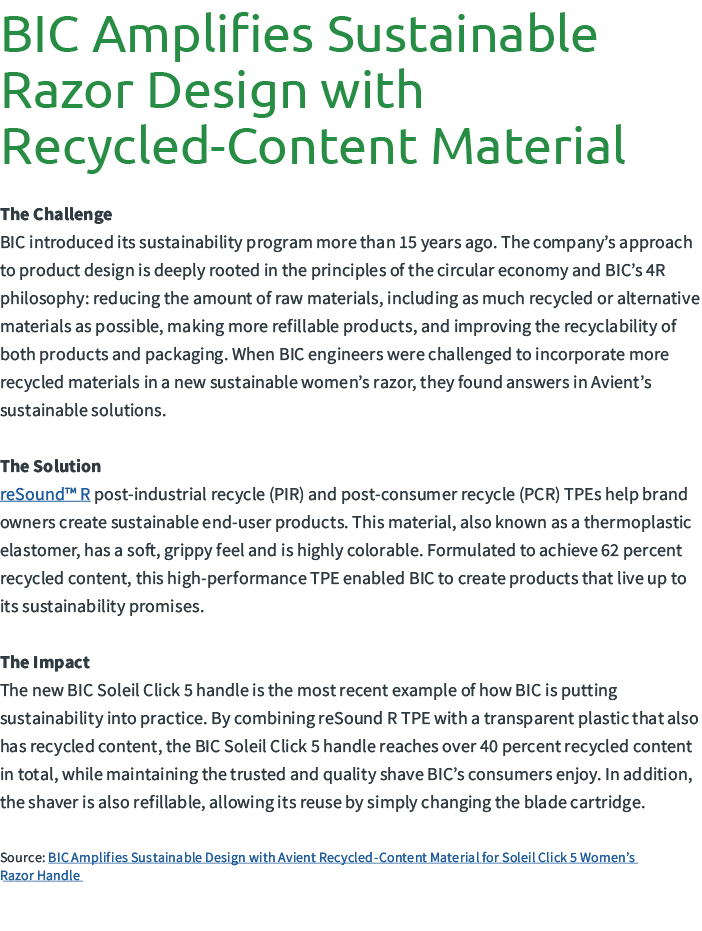 BIC Amplifies Sustainable Razor Design with Recycled-Content Material The Challenge BIC introduced its sustainabilit...